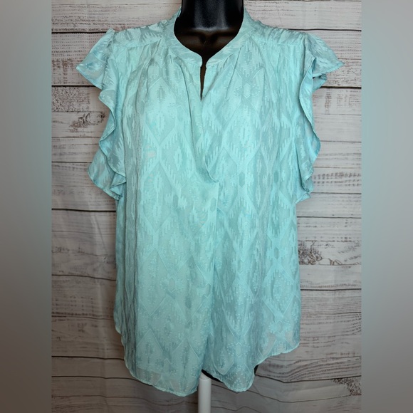 Tahari Light Blue Ruffle Sleeve Blouse - Picture 1 of 2